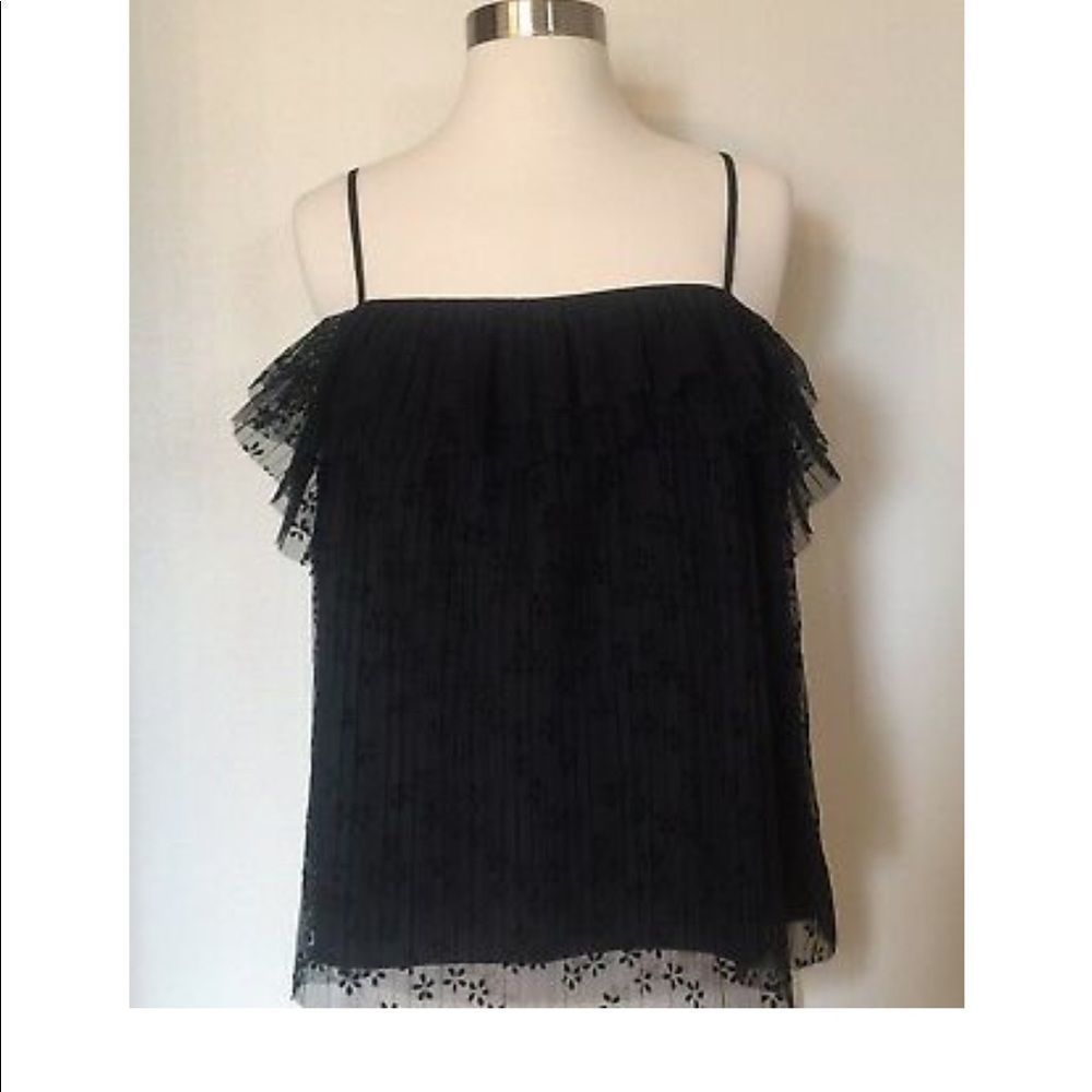 NWT J CREW FLUTTERY LACE CAMI TOP IN BLACK SZ XS